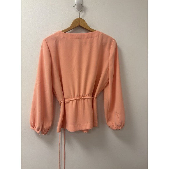 J. Crew Peach Faux Wrap Blouse w/Tie Size 12P Spring Office Careerwear Business - Picture 3 of 10
